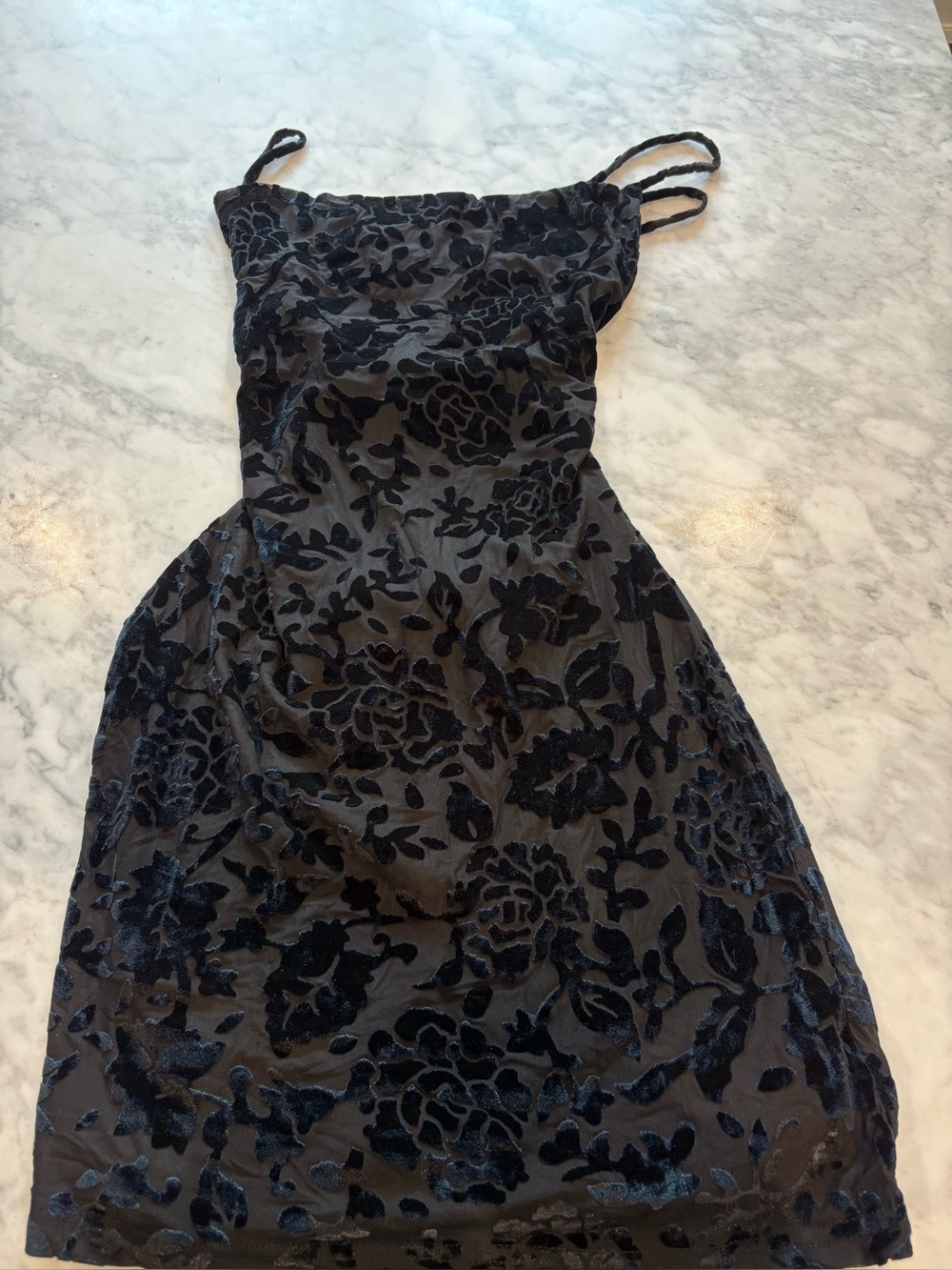 Princess Polly Black Floral Velvet Mini Dress